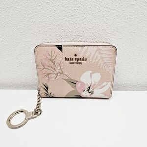 Kate Spade Briar Lane Pink Botanical Dani Zip Wallet With Keychain